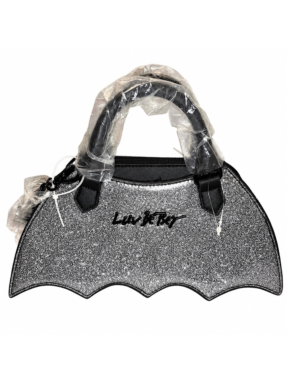 Betsey Johnson Silver Glitter Bat Purse Black Handbag Goth Halloween